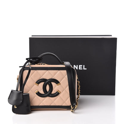 Chanel Caviar Quilted Small CC Filigree Vanity Case Beige Black 11 of 11