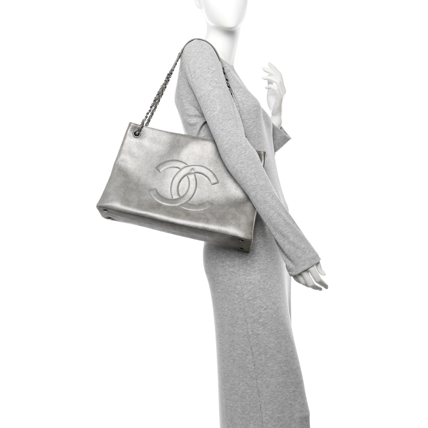 Chanel Iridescent Calfskin CC East West Shopping Tote Light Grey 2 of 17