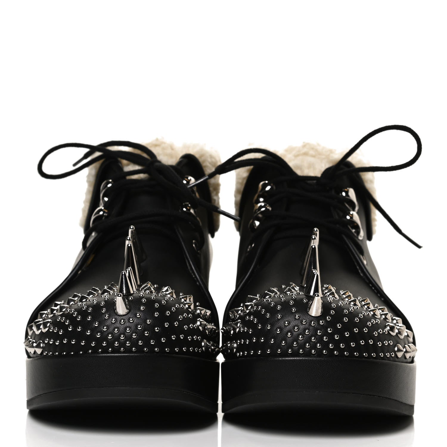 Gucci Calfskin Faux Shearling Studded Victor Ankle Boots 37.5 Black Mystic White 2 of 10