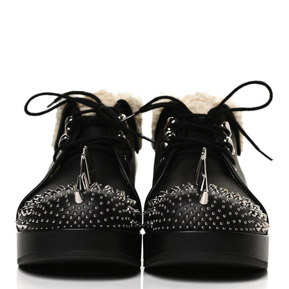 Gucci Calfskin Faux Shearling Studded Victor Ankle Boots 37.5 Black Mystic White 2 of 10