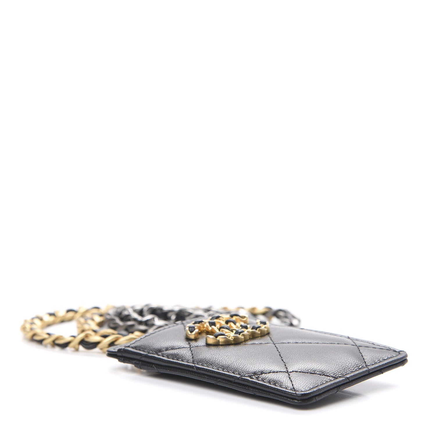 Chanel Goatskin Quilted Chanel 19 Card Holder On Chain Black 4 of 7