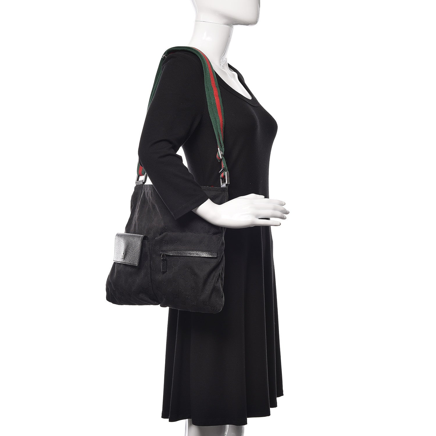 Gucci Monogram Web Medium Double Pocket Messenger Bag Black 2 of 10