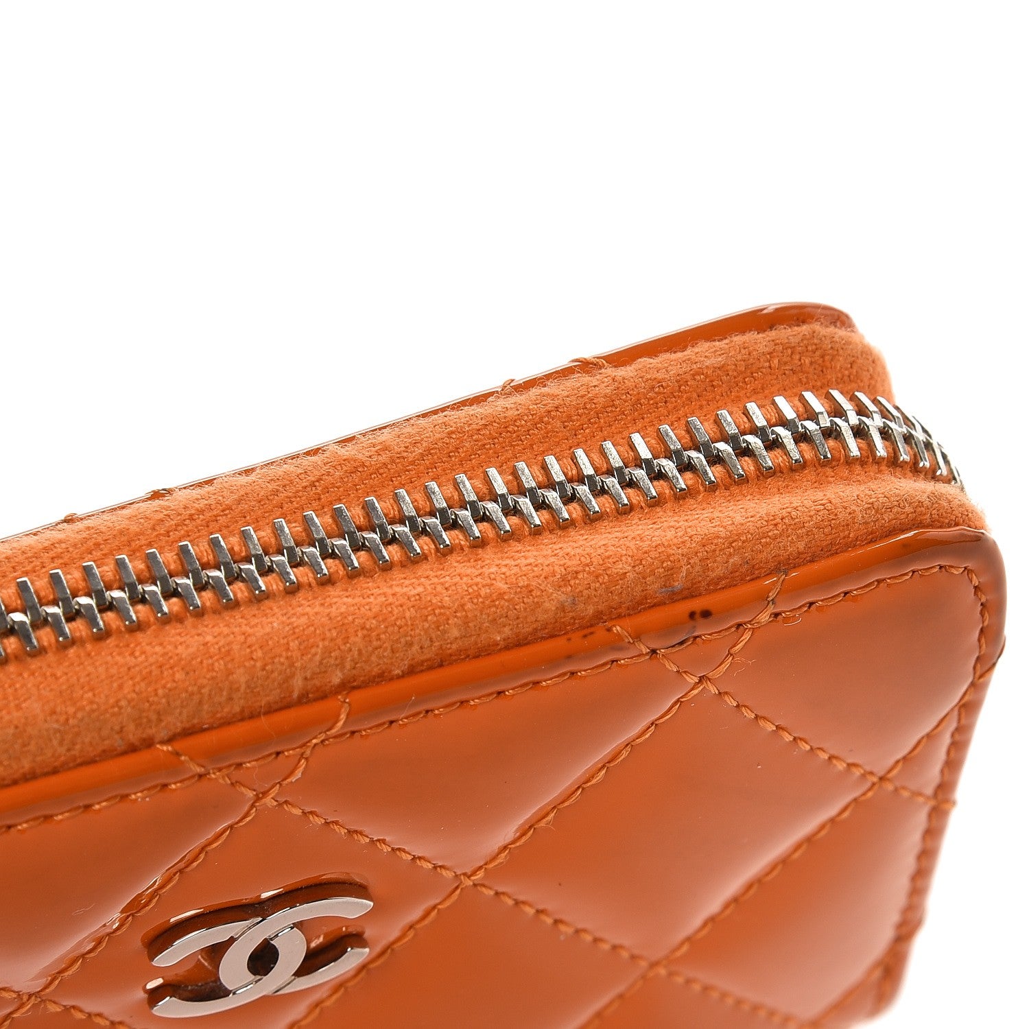 Chanel Patent Calfskin Quilted Zip Coin Purse Orange 8 of 12