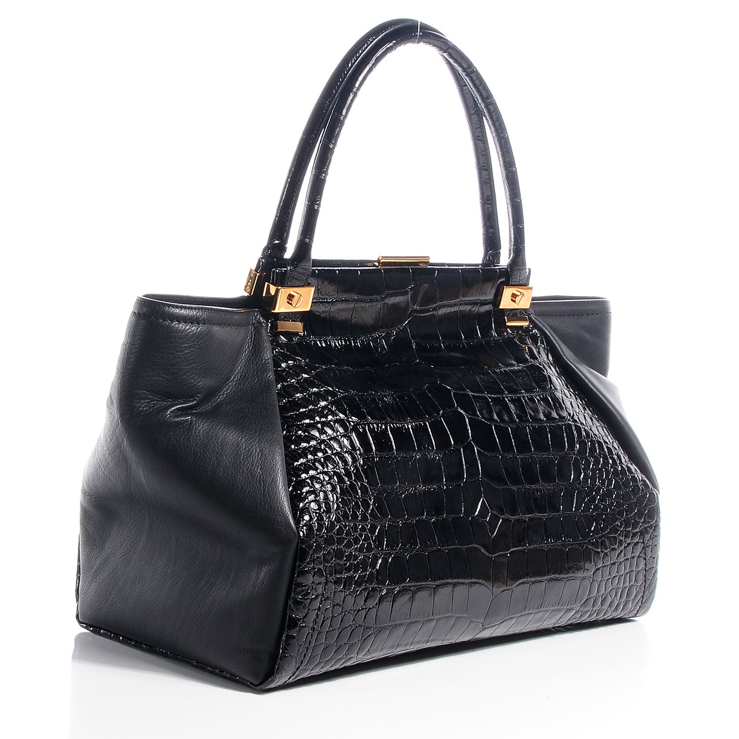 Lanvin Calfskin Croc Stamp Large Trilogy Shopper Black 3 of 13