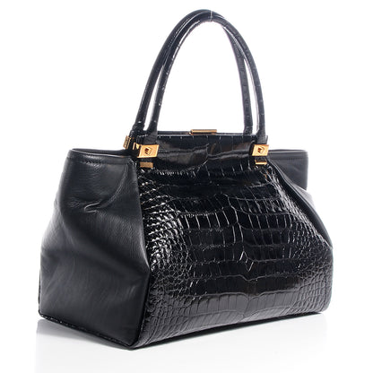 Lanvin Calfskin Croc Stamp Large Trilogy Shopper Black 3 of 13