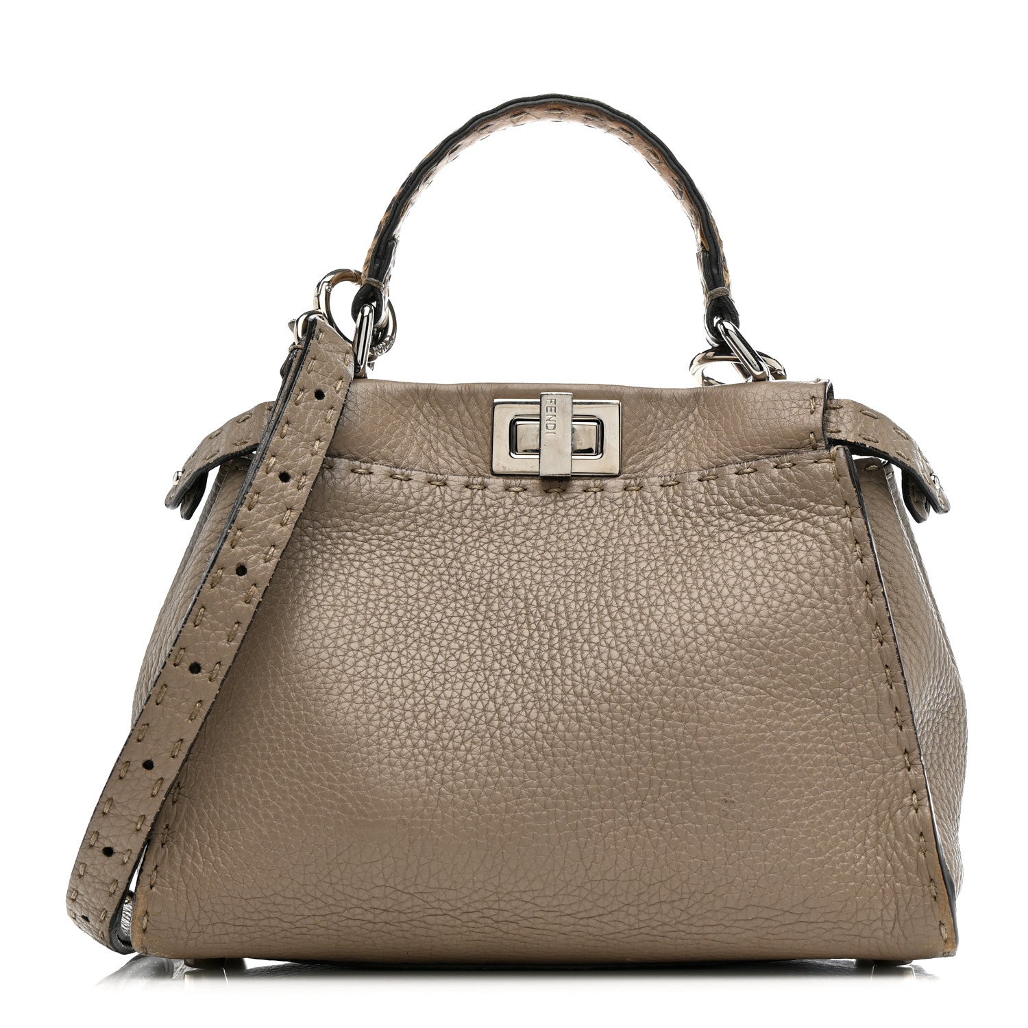 Fendi Cuoio Romano Snakeskin Selleria Mini Peekaboo Iconic Satchel Roccia Corda 1 of 17