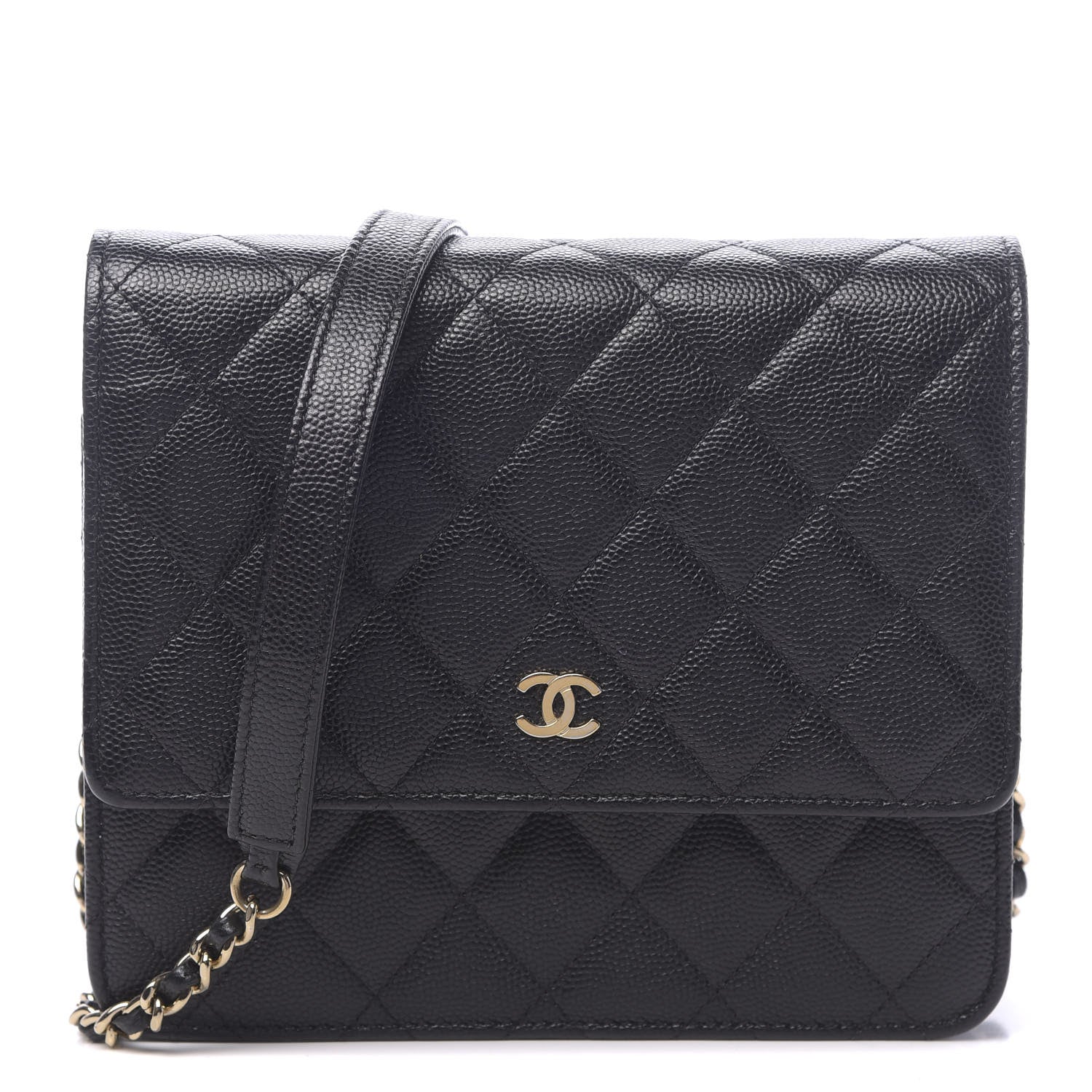 Chanel Caviar Quilted Square Wallet On Chain WOC Black 1 of 12