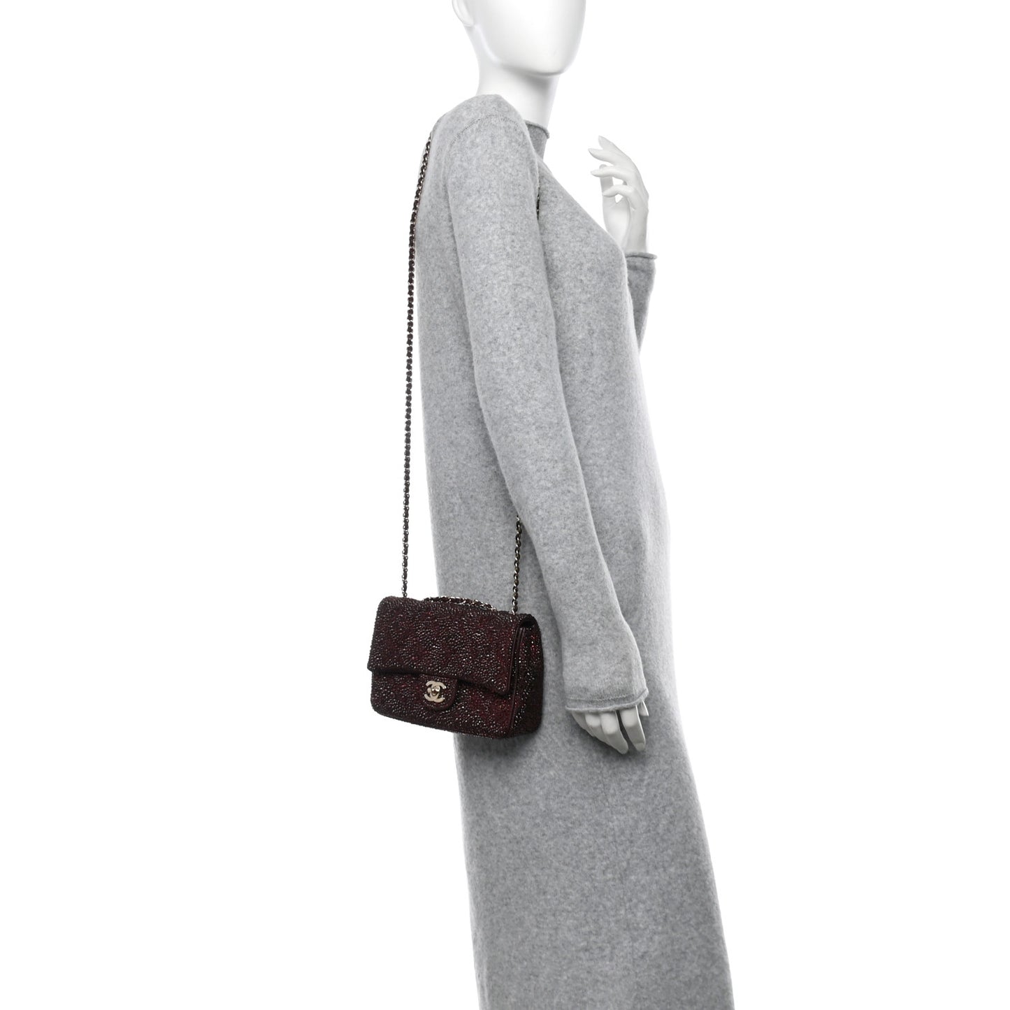 Lambskin Crystal Diamante Small Flap Burgundy