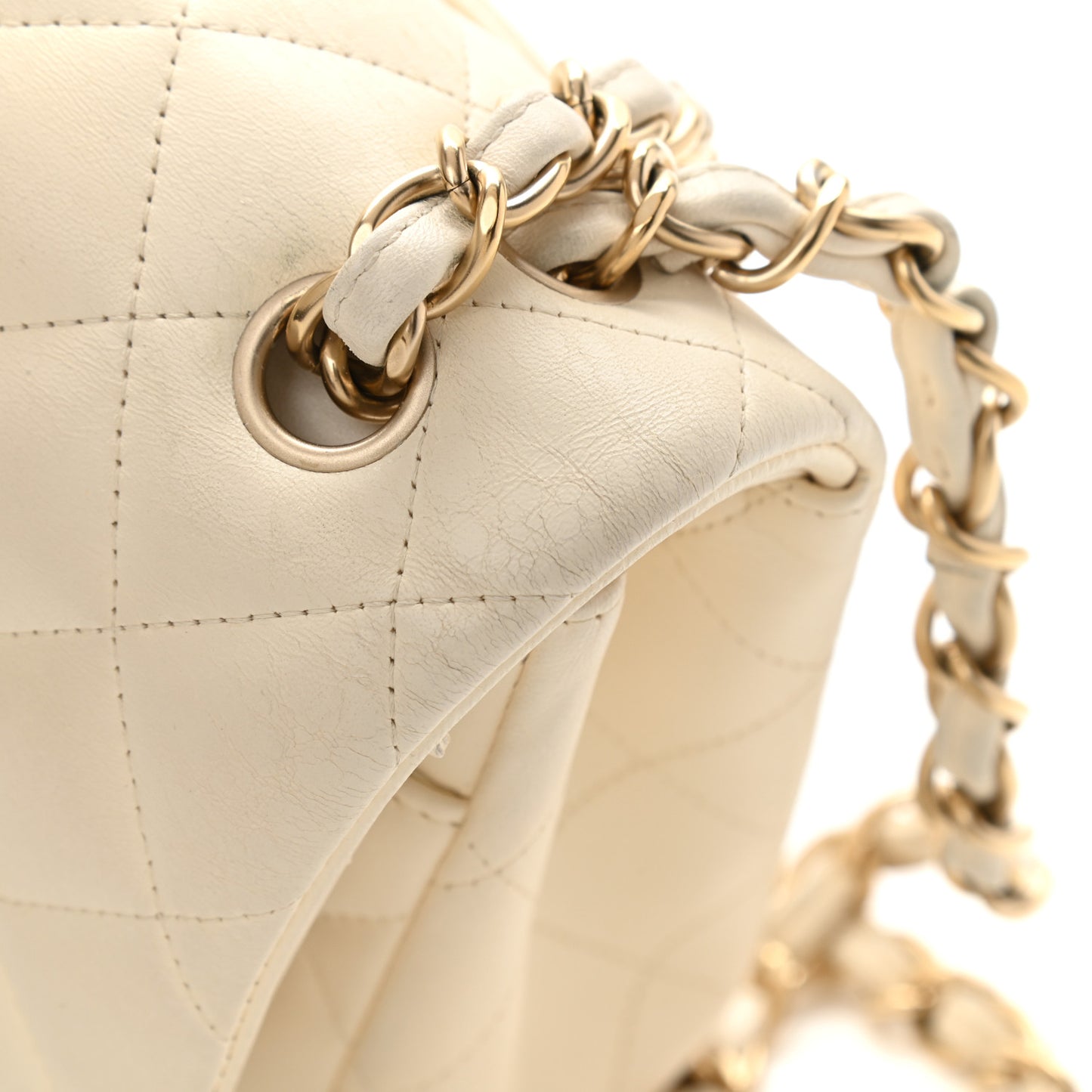 Lambskin Quilted Jumbo Double Flap White