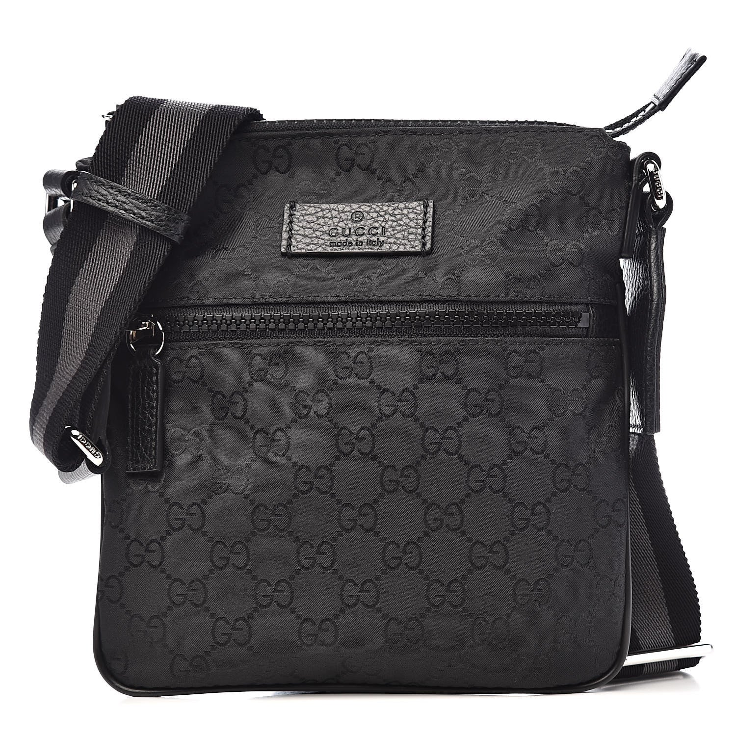 Gucci Nylon Monogram Mini Flat Messenger Bag Black 1 of 10