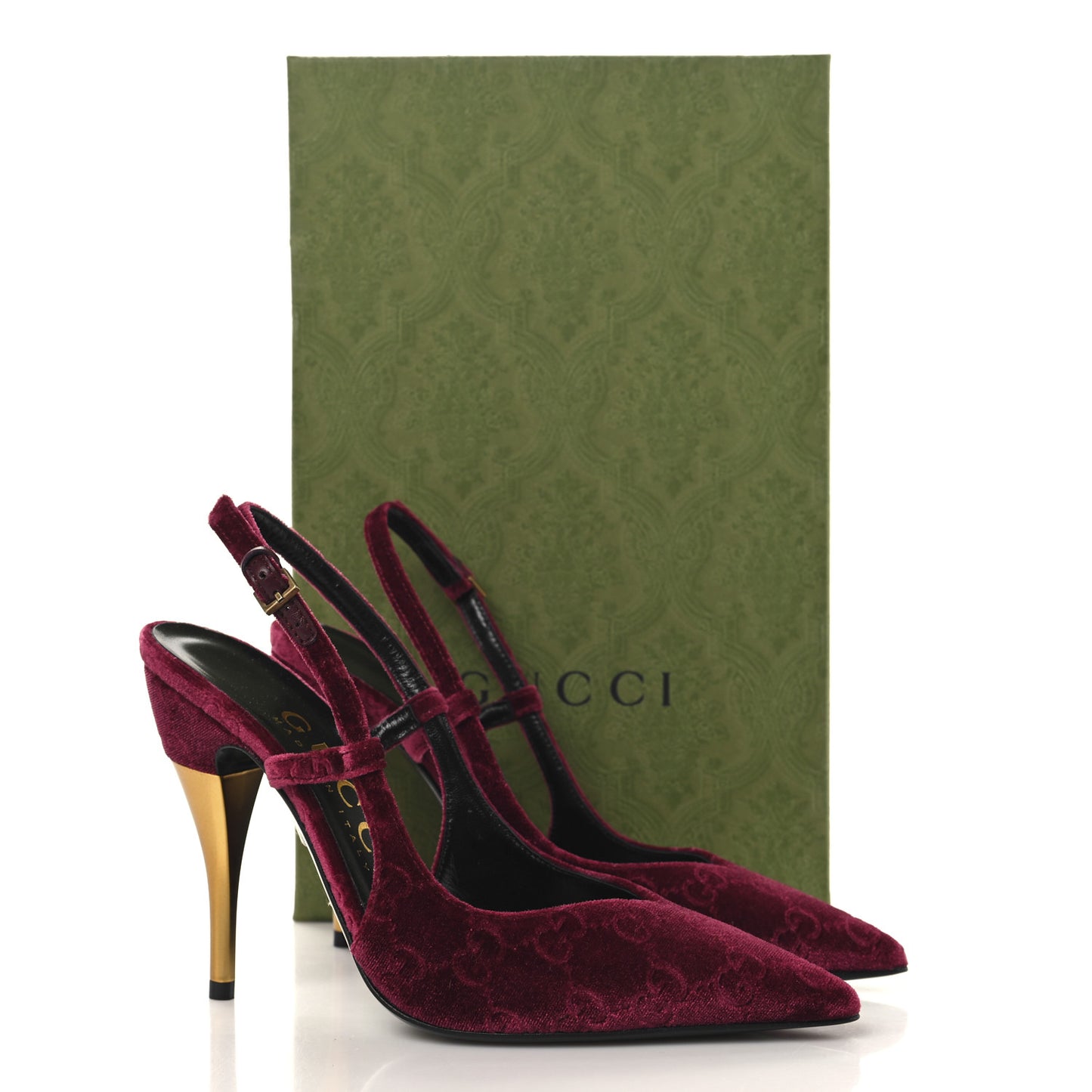 Velvet GG Monogram Slingback 115mm Pumps 36 Red Grape