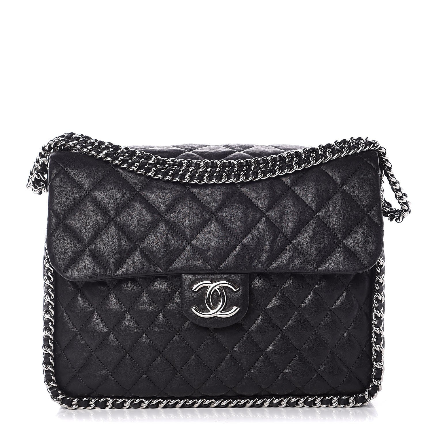 Chanel Washed Lambskin Quilted Maxi Chain Around Flap Black 1 of 8