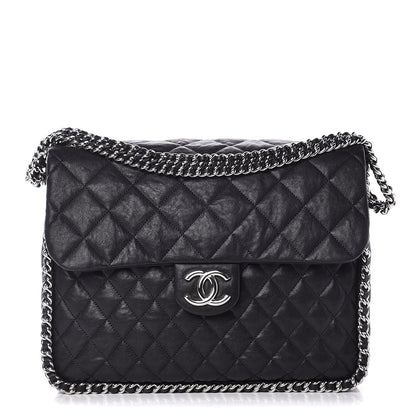 Chanel Washed Lambskin Quilted Maxi Chain Around Flap Black 1 of 8