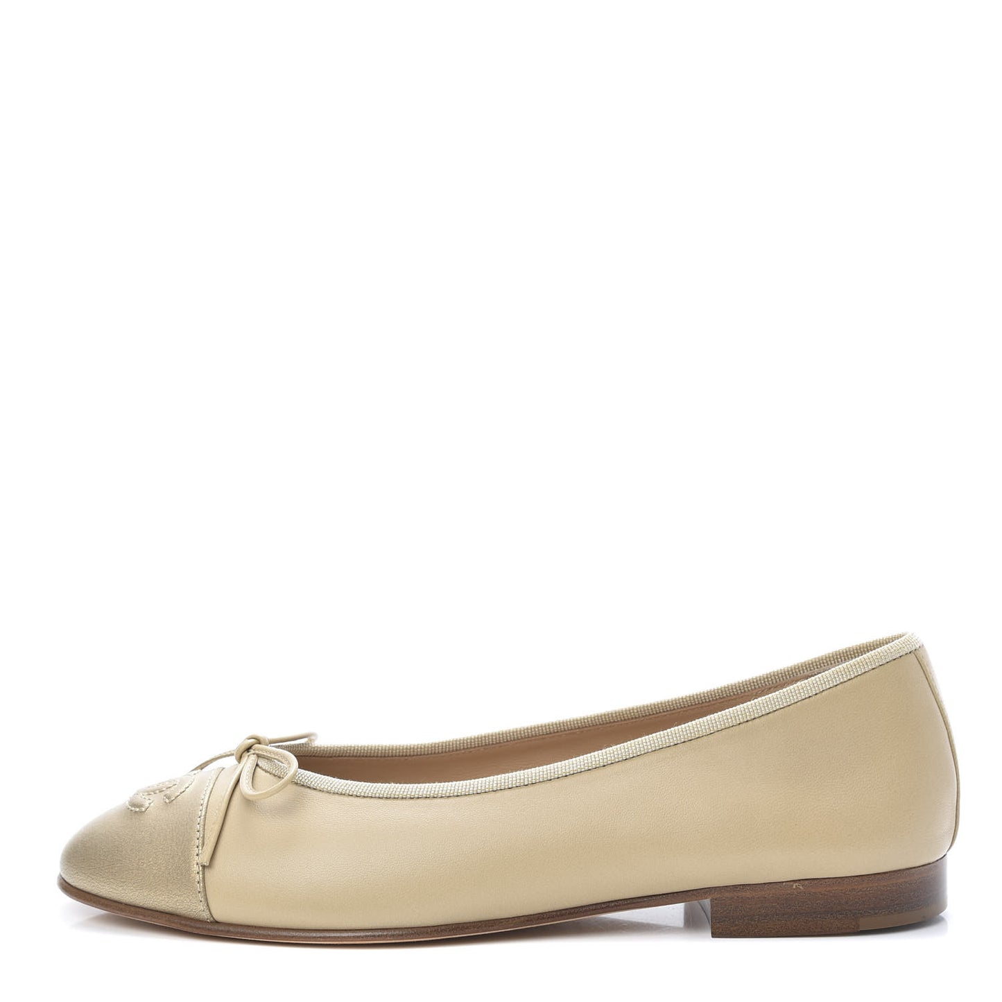 Lambskin Cap Toe CC Ballerina Flats 37 Dark Beige