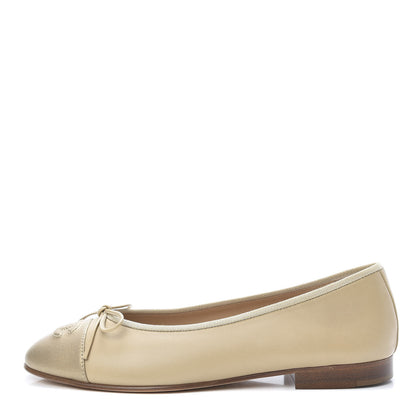Chanel Lambskin Cap Toe CC Ballerina Flats 37 Dark Beige 1 of 8