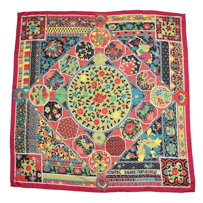 Hermes Cashmere Silk Collections Shawl 140 Fuchsia Vert Jaune 1 of 6