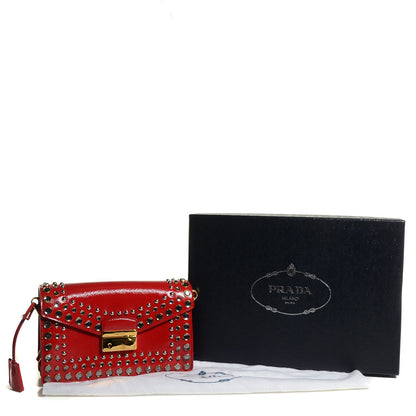 Prada Saffiano Vernice Crystal Sound Shoulder Bag Rosso 5 of 10