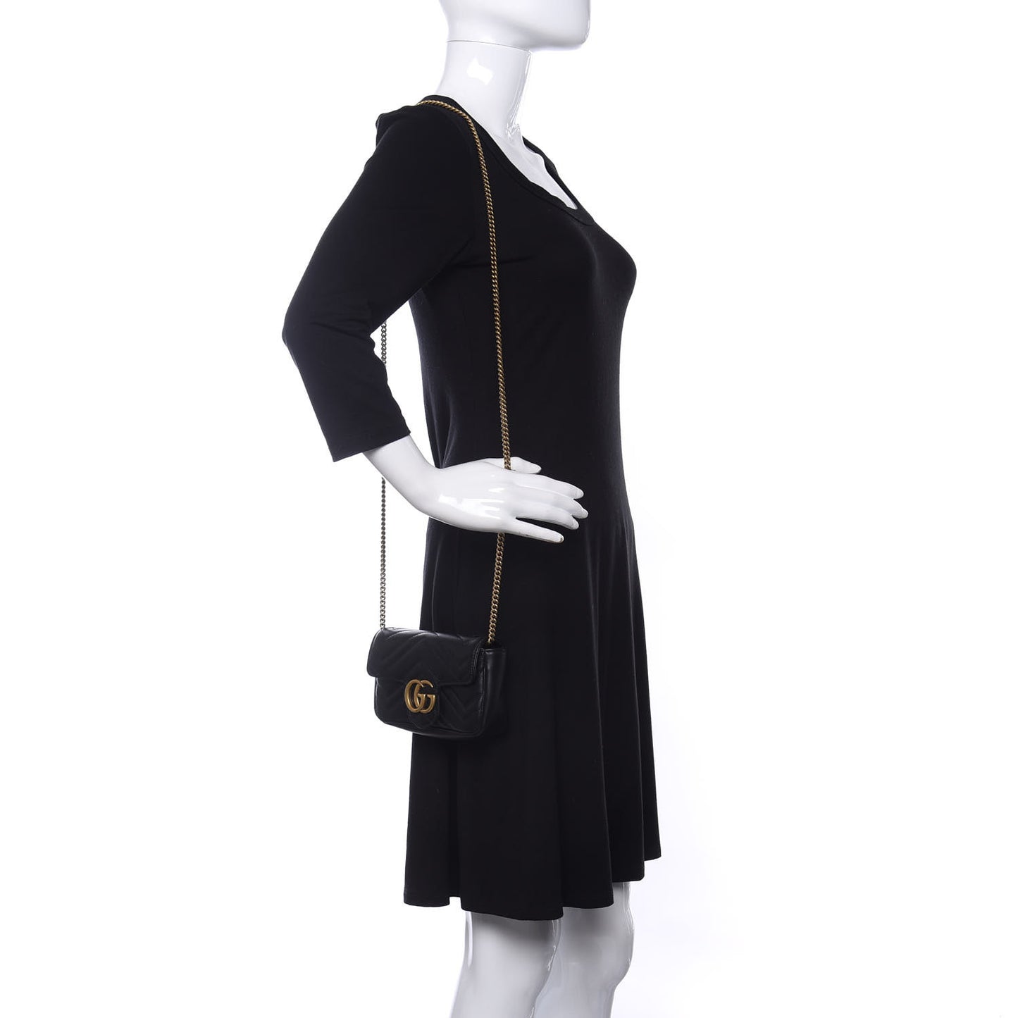 Calfskin Matelasse Super Mini GG Marmont Shoulder Bag Black