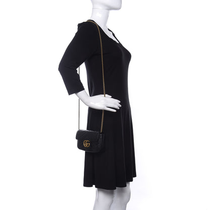 Gucci Calfskin Matelasse Super Mini GG Marmont Shoulder Bag Black 2 of 8