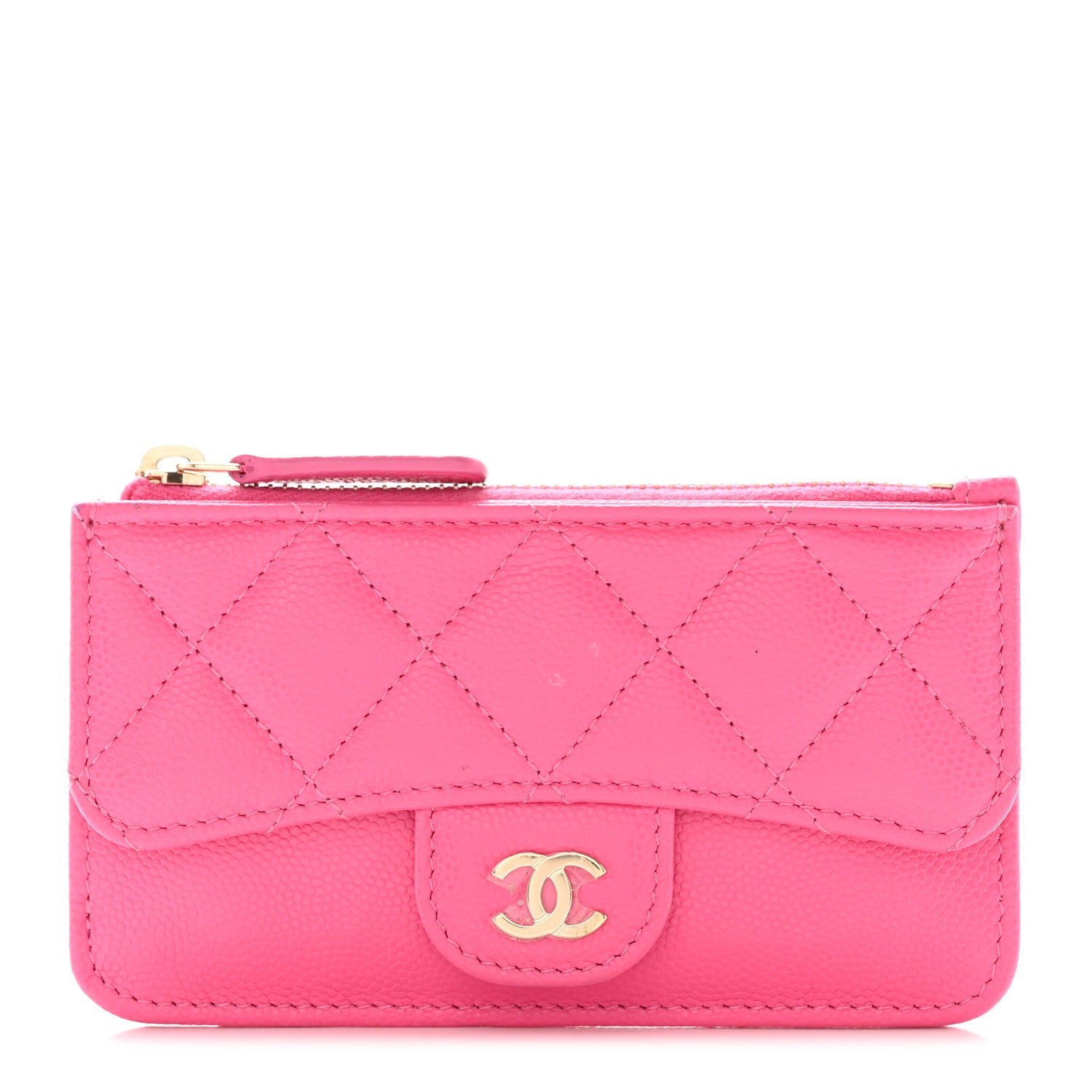 Chanel Caviar Quilted Flap Zip Card Holder Dark Pink 1 of 17