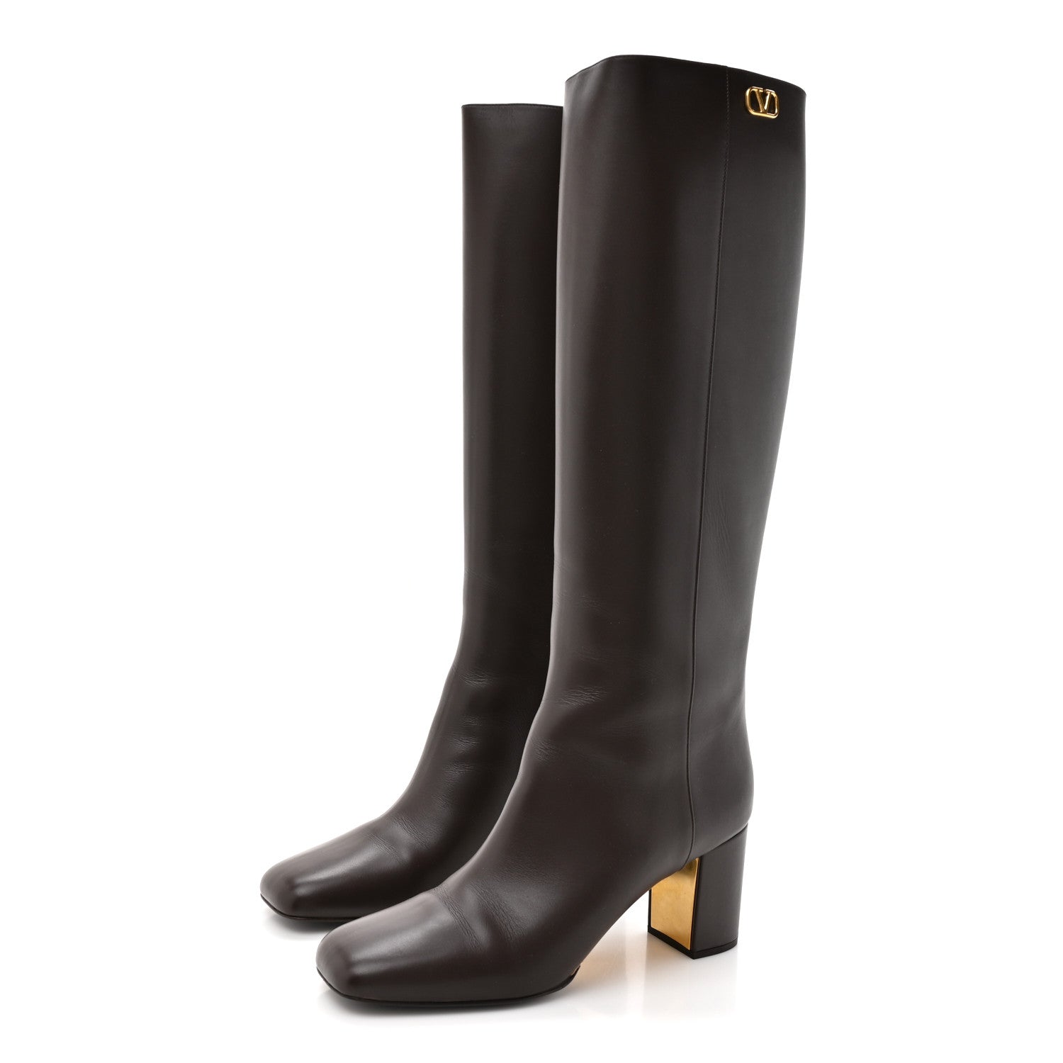 Valentino Garavani Calfskin VLogo Golden Walk Knee High 70mm Boots 40.5 Bitter Chocolate 3 of 9