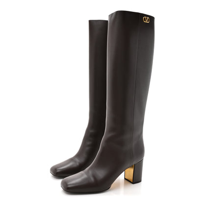 Valentino Garavani Calfskin VLogo Golden Walk Knee High 70mm Boots 40.5 Bitter Chocolate 3 of 9