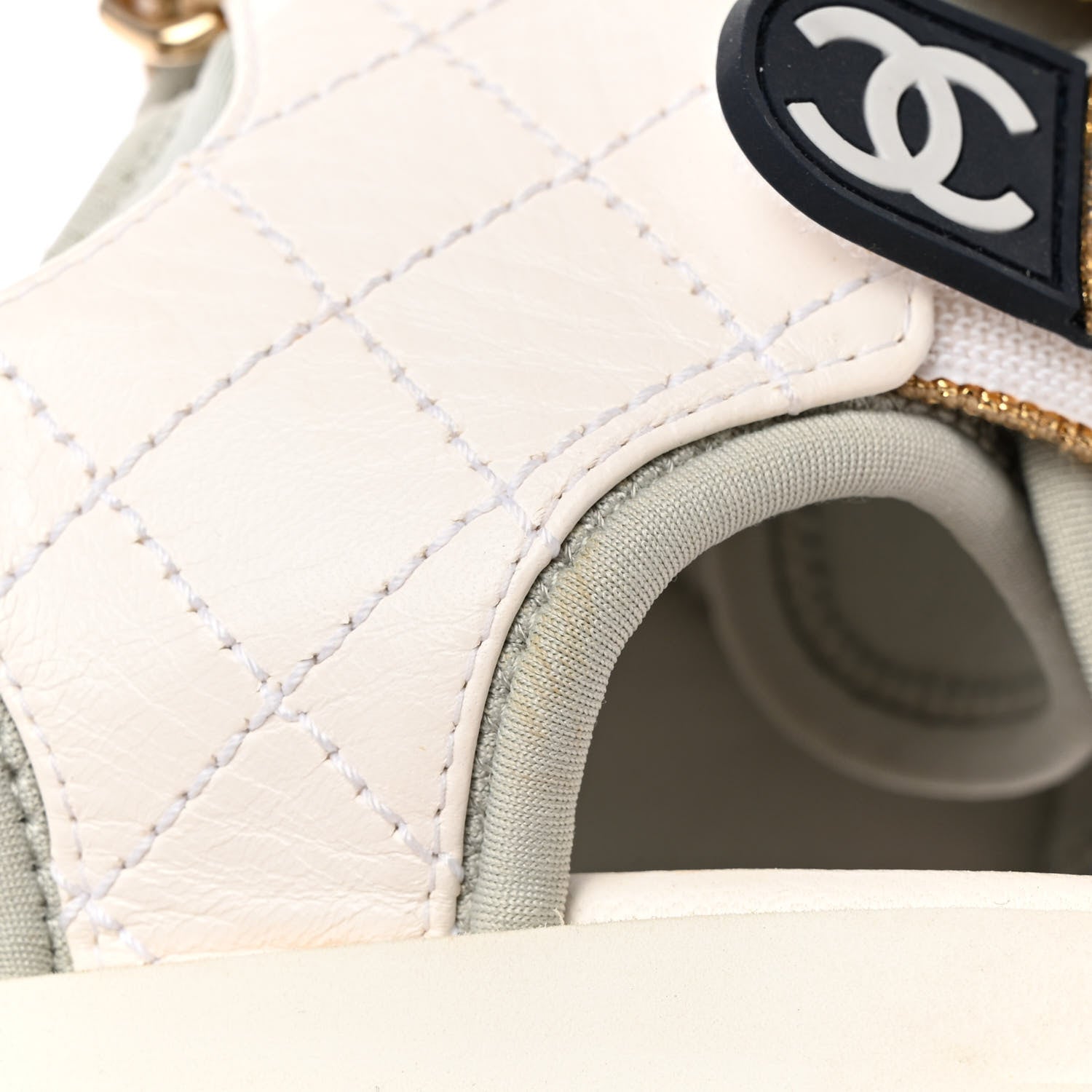 Chanel Goatskin Fabric TPU Gladiator Sandals 37 White Light Grey Navy Blue 15 of 18