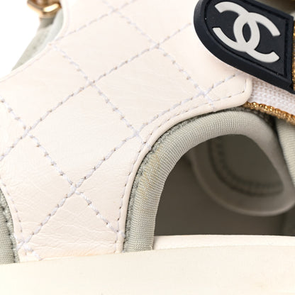 Chanel Goatskin Fabric TPU Gladiator Sandals 37 White Light Grey Navy Blue 15 of 18