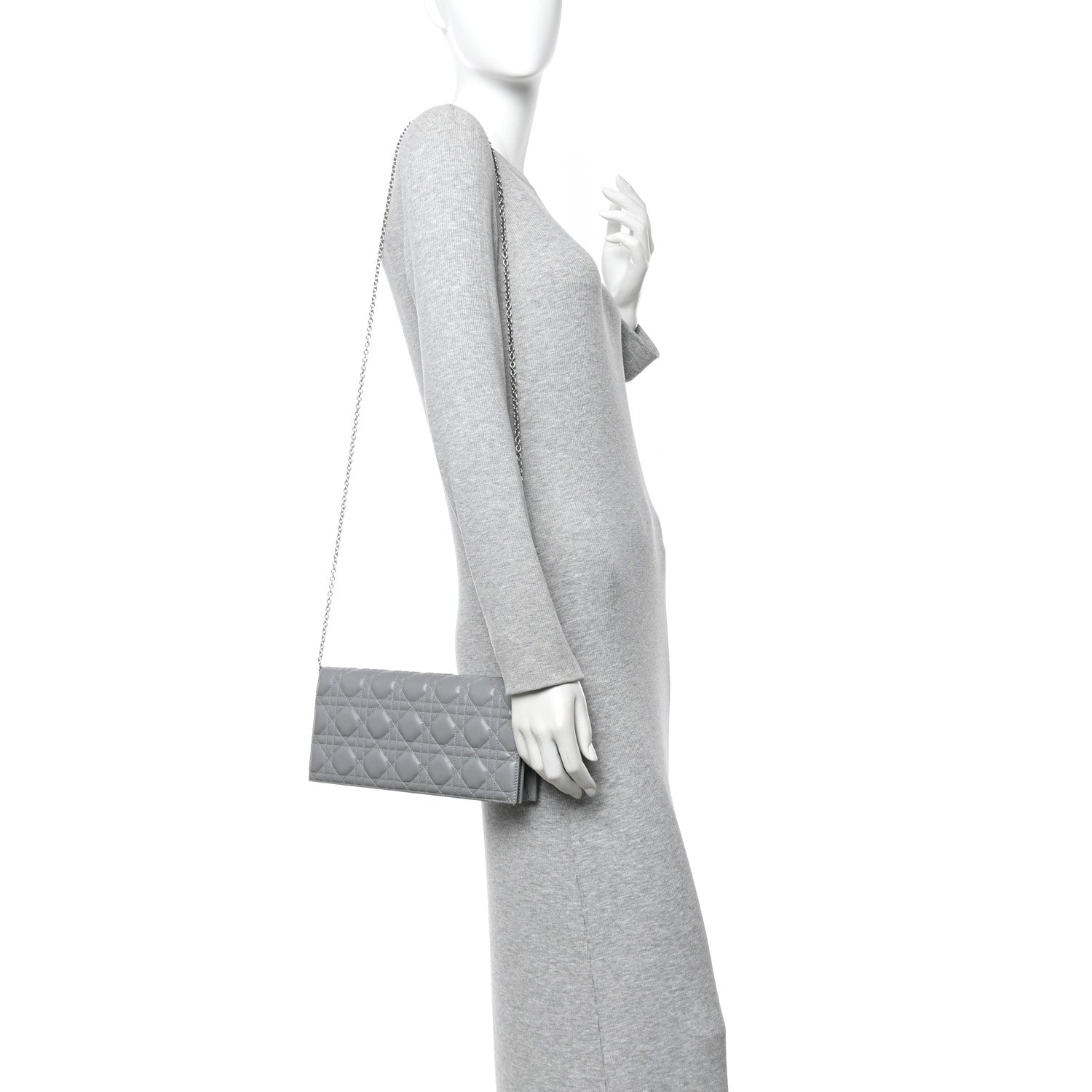 Christian Dior Lambskin Cannage Lady Dior Convertible Clutch Grey 2 of 16