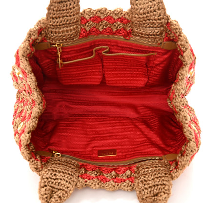 Prada Raffia Crochet Bi-Color Small Tote Naturale Rosso 5 of 13