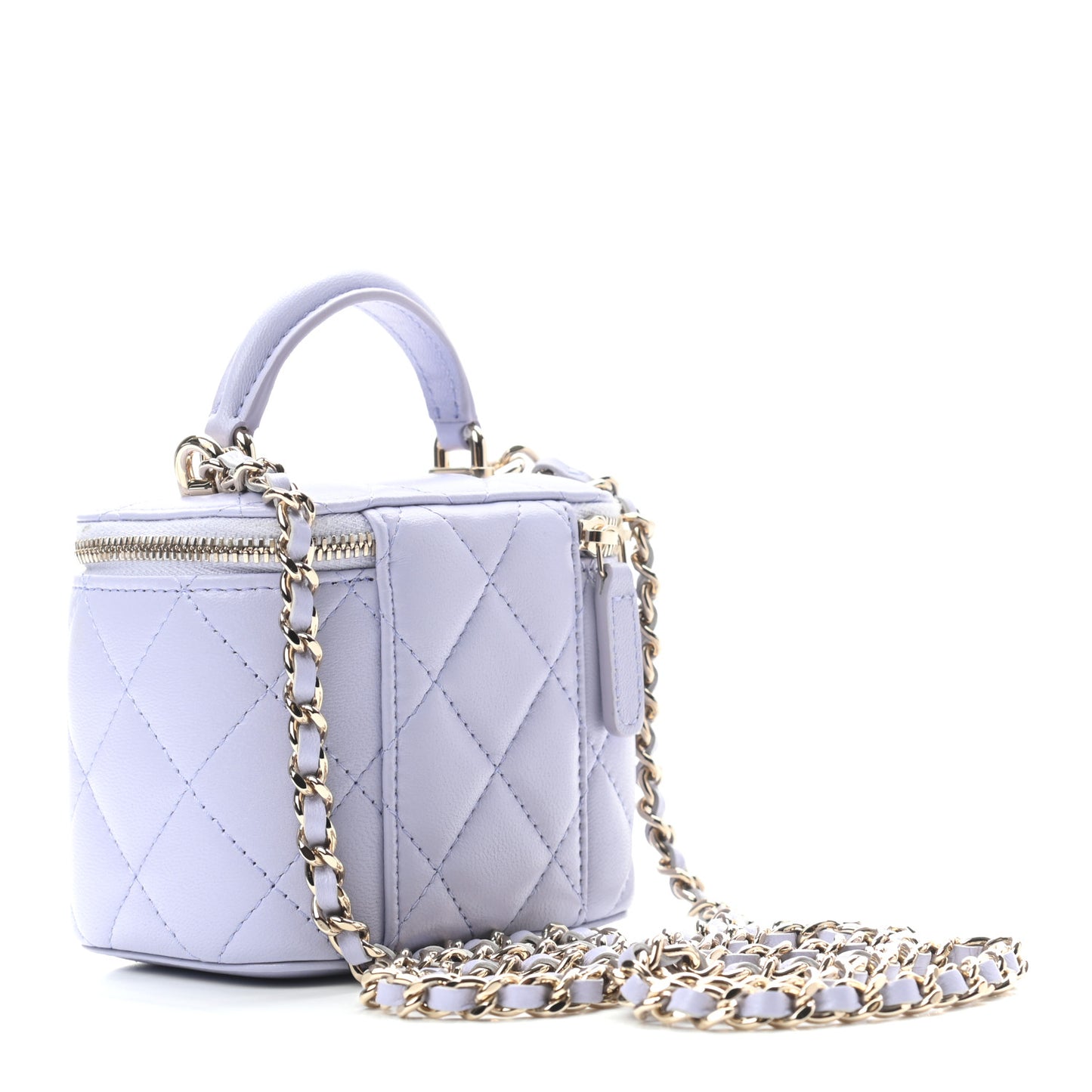 Lambskin Quilted Top Handle Mini Vanity Case With Chain Light Purple