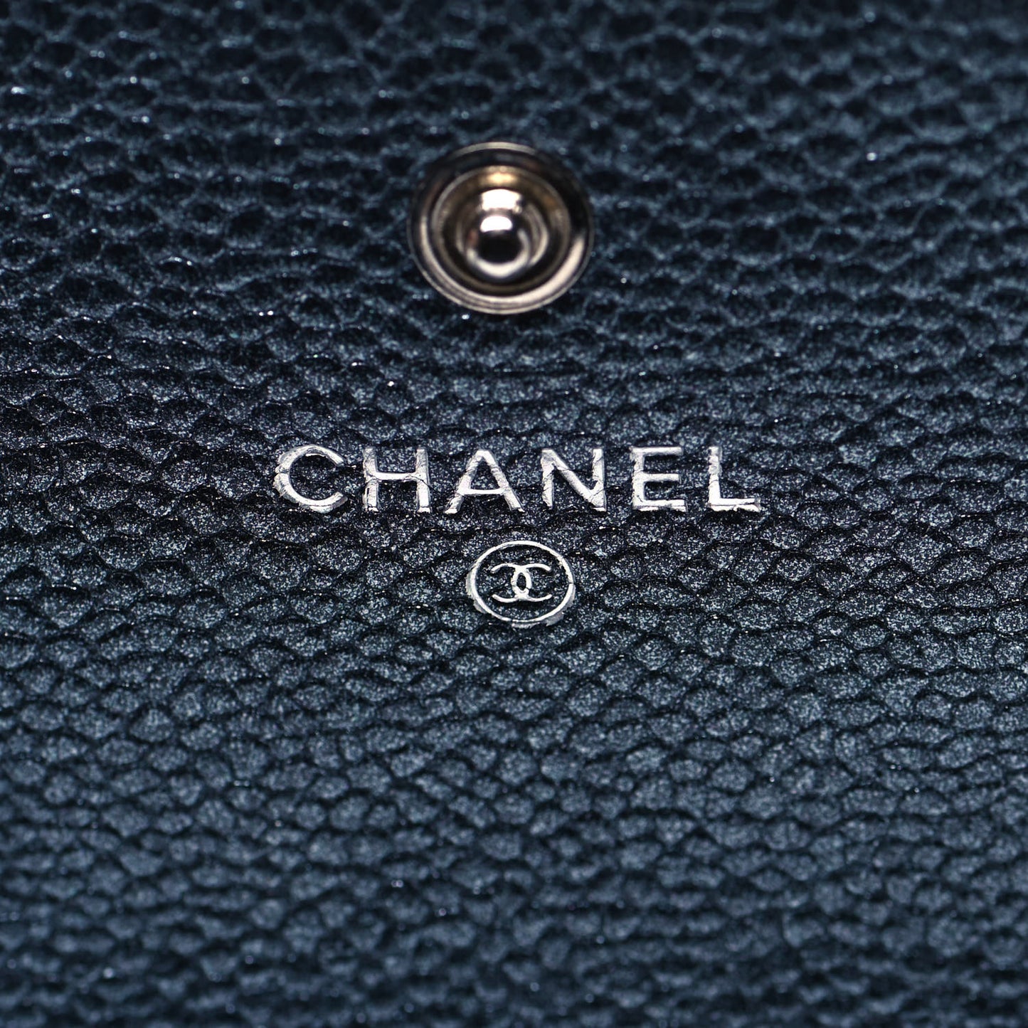 Metallic Caviar Quilted Large Flap Wallet Charcoal
