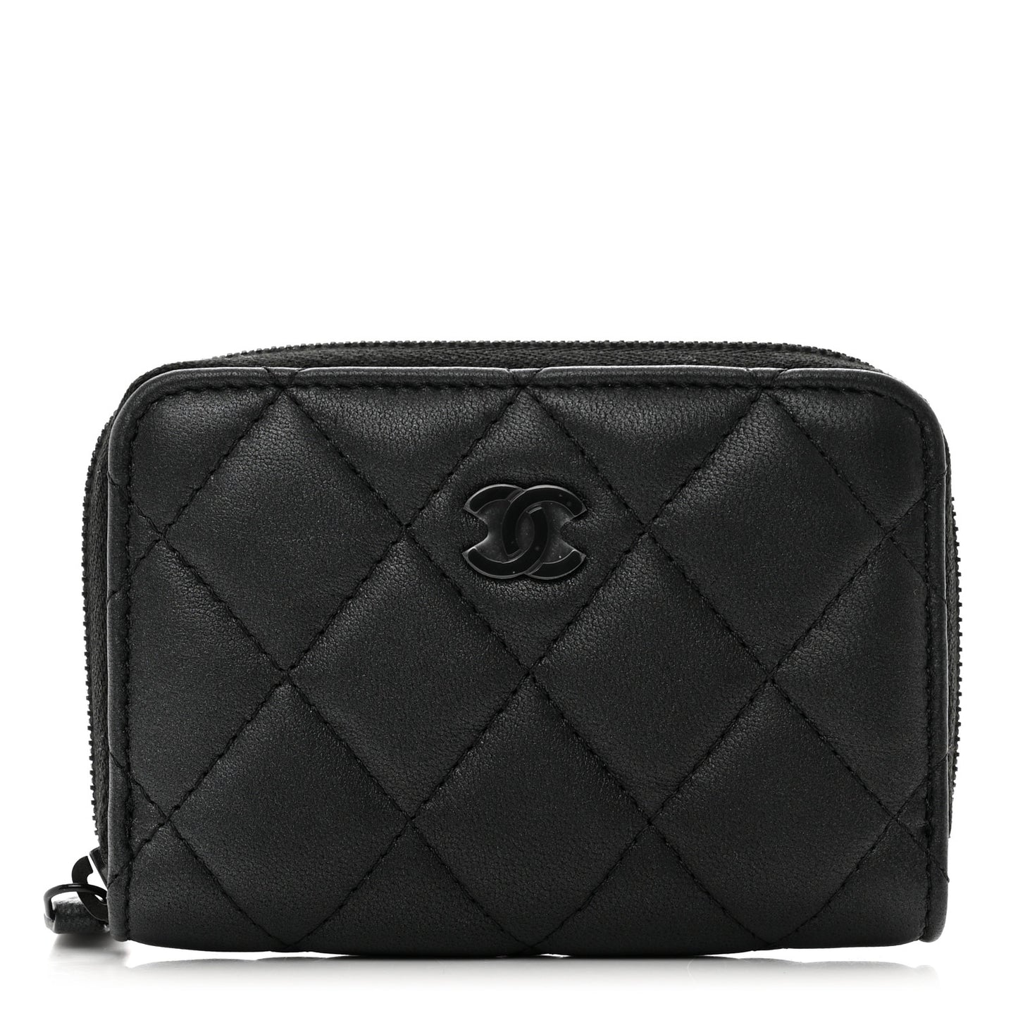 Pearly Lambskin Quilted Zip Coin Purse So Black