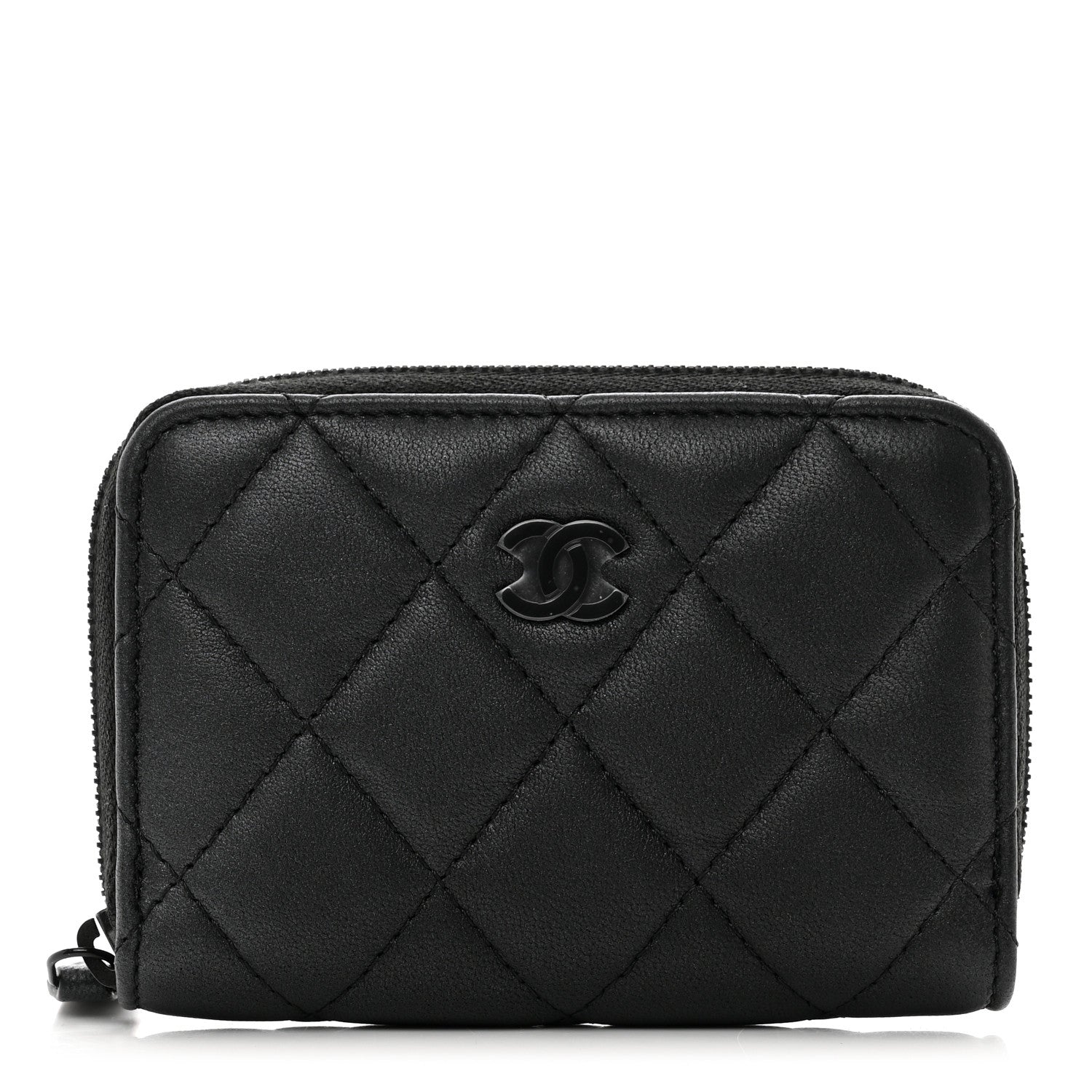 Chanel Pearly Lambskin Quilted Zip Coin Purse So Black 1 of 8