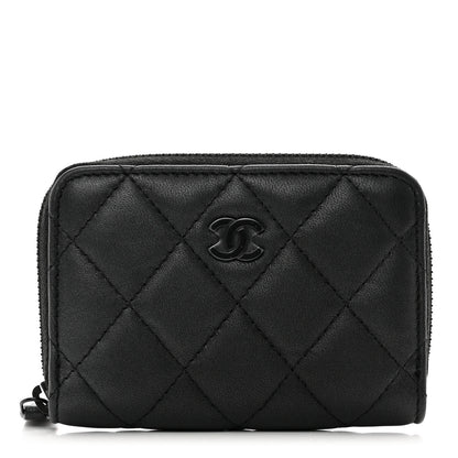 Chanel Pearly Lambskin Quilted Zip Coin Purse So Black 1 of 8