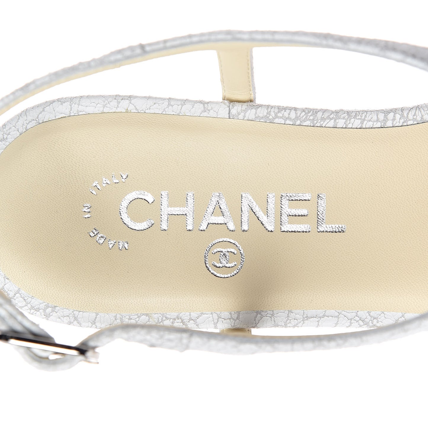 Crackled Lambskin Camellia Thong Sandals 39.5 White