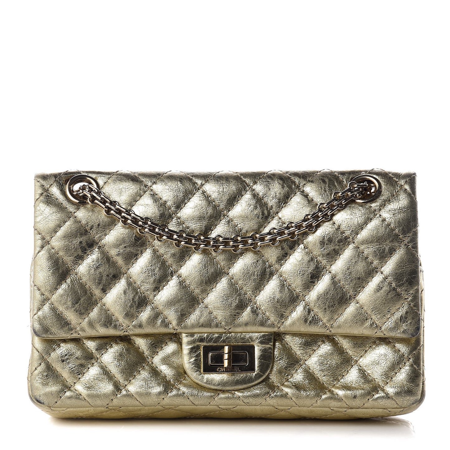 Metallic Aged Calfskin Quilted 2.55 Reissue 225 Flap Gold