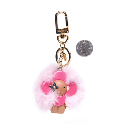 Louis Vuitton Resin Wood Mink Fur Vivienne Bag Charm Key Holder Pink 2 of 9