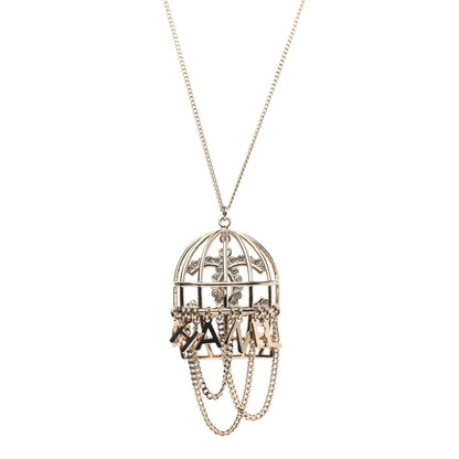 Chanel Metal Crystal Logo Bird Cage Necklace Gold 3 of 4