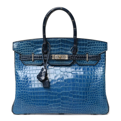 Hermes Shiny Porosus Crocodile Horseshoe Birkin 35 Bleu Roi Bleu Abysse 1 of 10