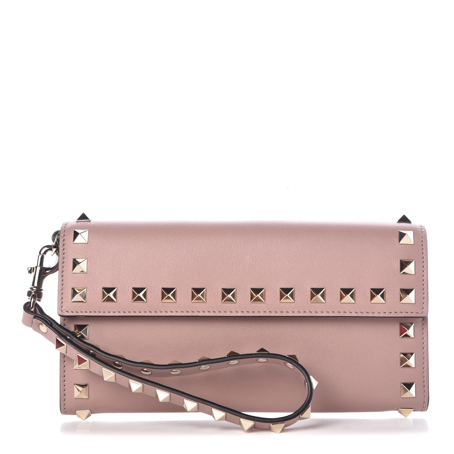 Calfskin Rockstud Wristlet Travel Wallet Poudre