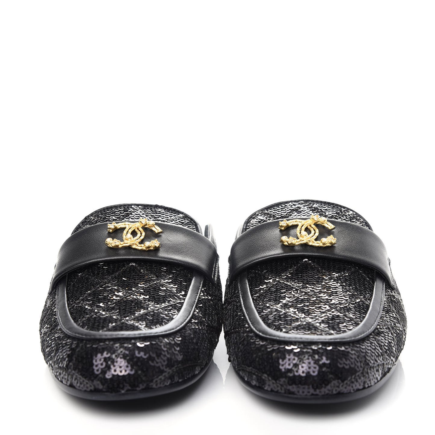 Sequin Lambskin Quilted CC Mules 41 Black
