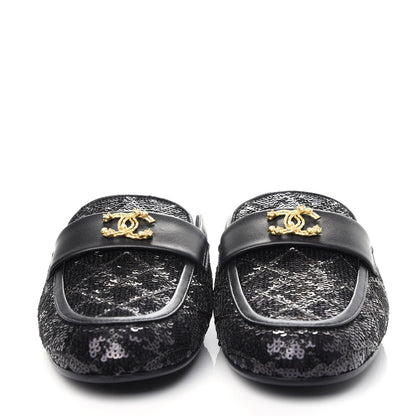 Chanel Sequin Lambskin Quilted CC Mules 41 Black 2 of 11