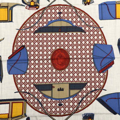 Hermes Cashmere Silk Les Voitures A Transformation Shawl 140 Gris Chine Bleu Rouge H 2 of 5