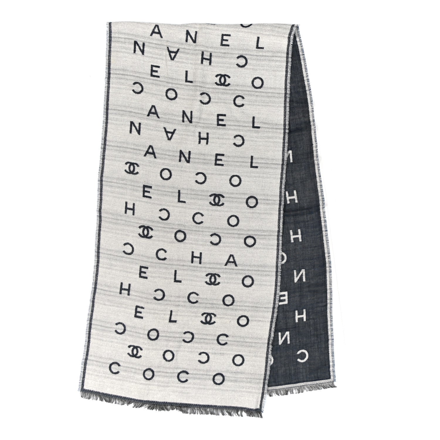 Chanel Cashmere CC Scarf Grey Blue 2 of 3