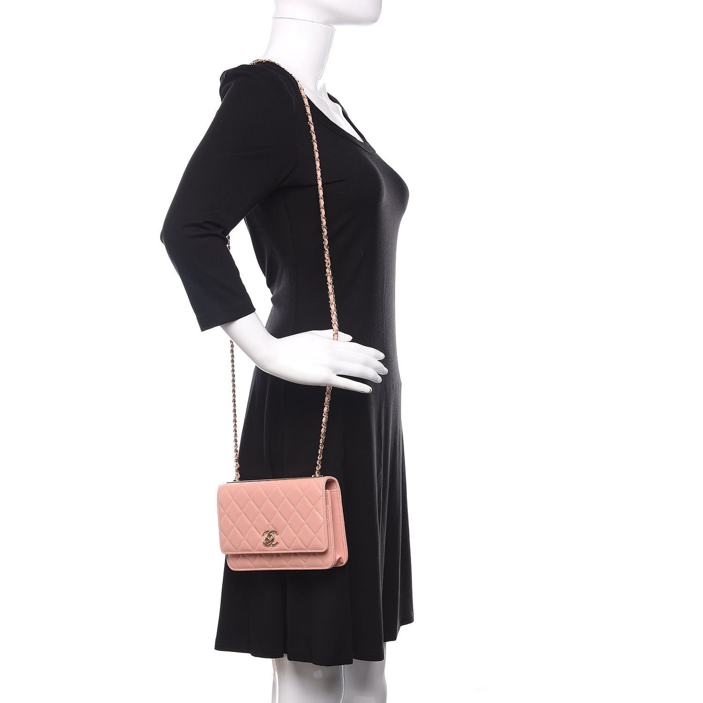 Lambskin Quilted Trendy CC Wallet On Chain WOC Pink