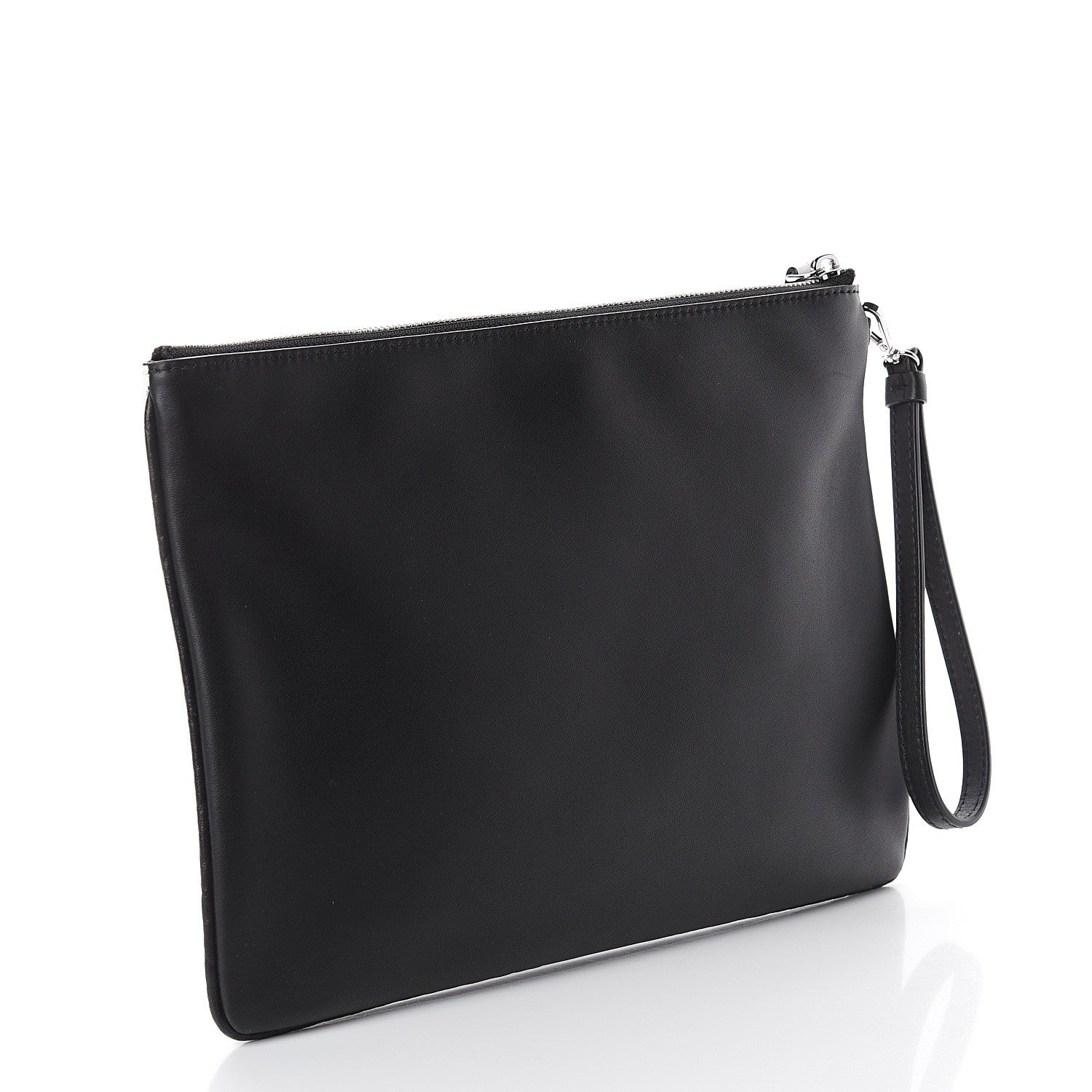 MCM Calfskin Wristlet Logo Pouch Black White 2 of 6
