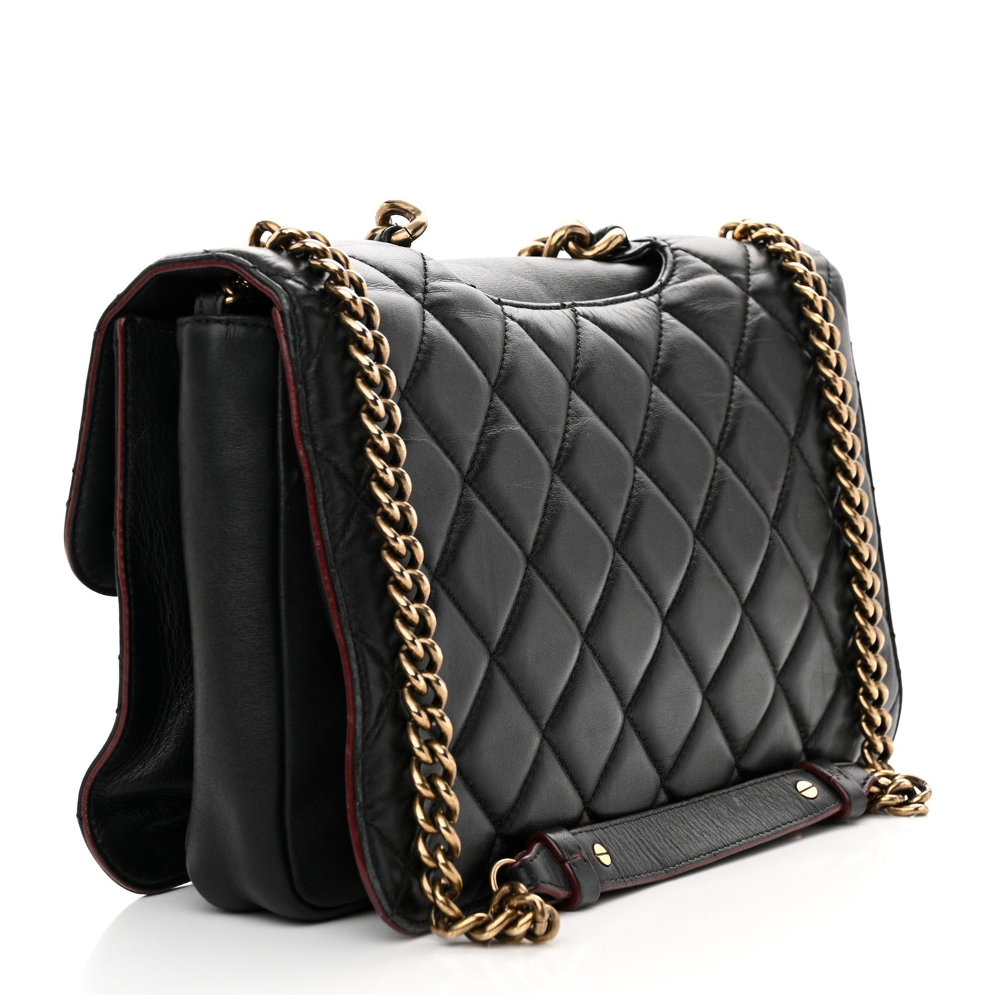 Calfskin Quilted Large Perfect Edge Flap Black