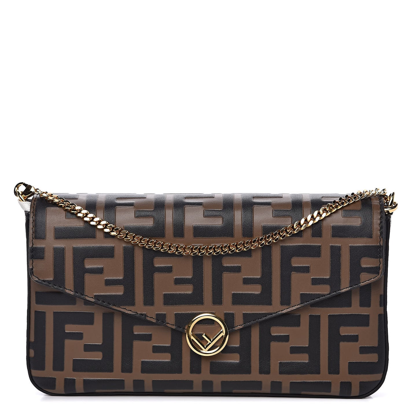 Vitello Soft F is Fendi Bi-Color FF 1974 Embossed Envelope Wallet On Chain with Pouches Maya Black