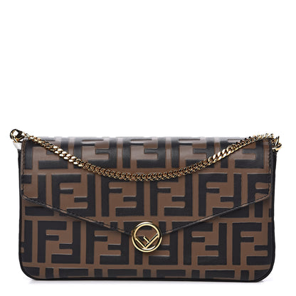 Fendi Vitello Soft F is Fendi Bi-Color FF 1974 Embossed Envelope Wallet On Chain with Pouches Maya Black 1 of 12